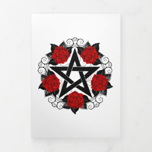 Faire-part Trois Volets Pentagramme aux roses rouges