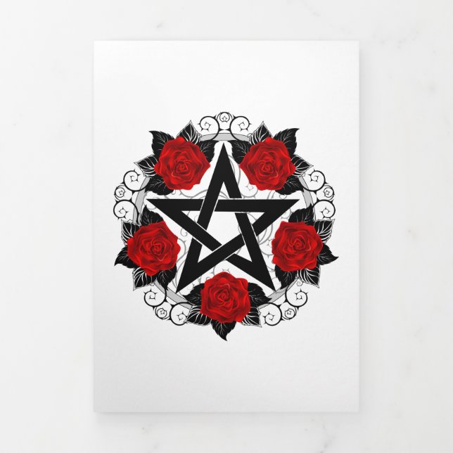Faire-part Trois Volets Pentagramme aux roses rouges (Page de couverture)