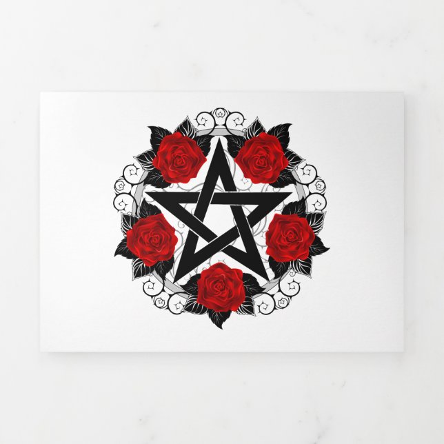 Faire-part Trois Volets Pentagramme aux roses rouges (Page de couverture)