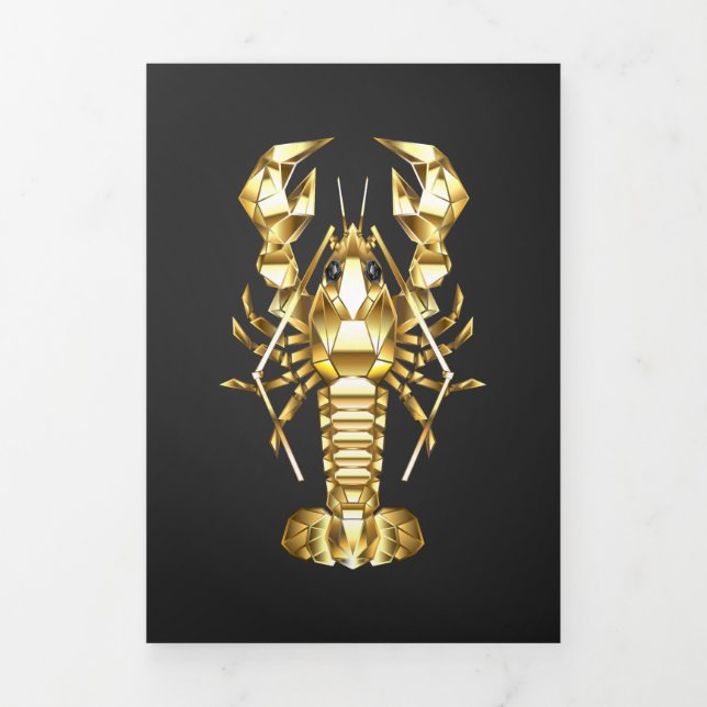 Faire-part Trois Volets Poisson à langouste polygonale dorée sur noir (Page de couverture)