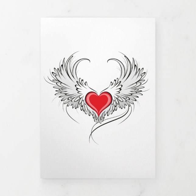 Faire-part Trois Volets Red Angel Coeur avec ailes (Page de couverture)