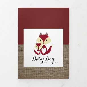 Faire-part Trois Volets Red Fox Burlap, 5 Photo Collage Bébé Naissance