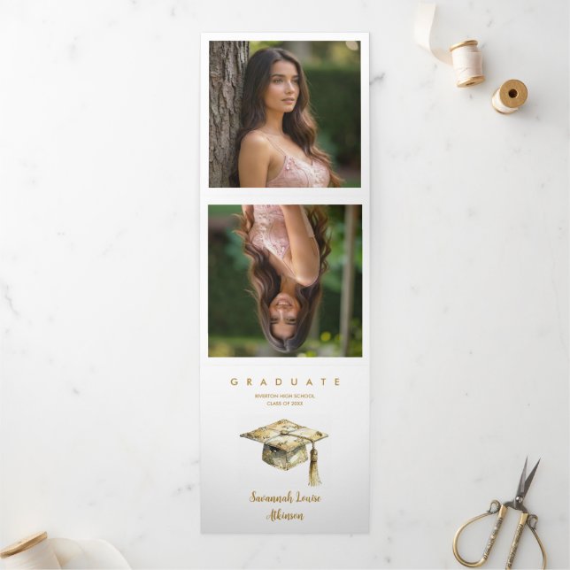 Faire-part Trois Volets Sophisticated Graduation Cap Pastel Tones Glitter (Extérieur)