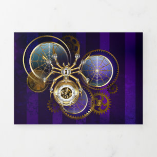 Faire-part Trois Volets Spider Steampunk sur Arrière - plan pourpre