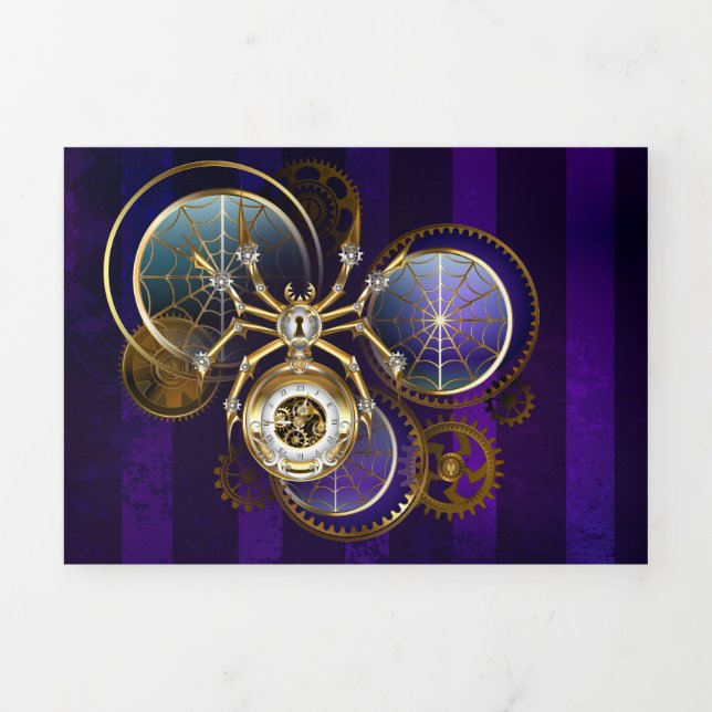 Faire-part Trois Volets Spider Steampunk sur Arrière - plan pourpre (Page de couverture)