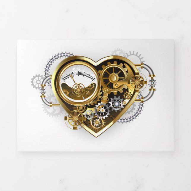 Faire-part Trois Volets Steampunk Heart with a Manometer (Page de couverture)