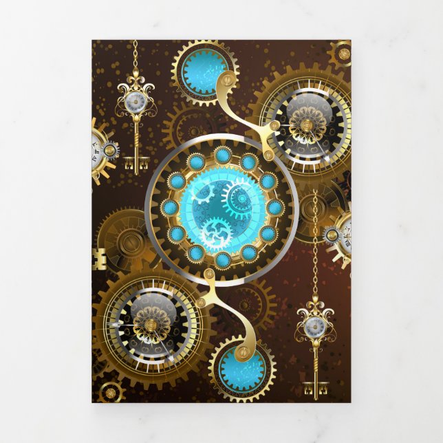 Faire-part Trois Volets Steampunk Rusty Background (Page de couverture)
