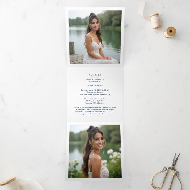 Faire-part Trois Volets Stylish Graduation Cap Pastel Tones & Glitter (Intérieur)