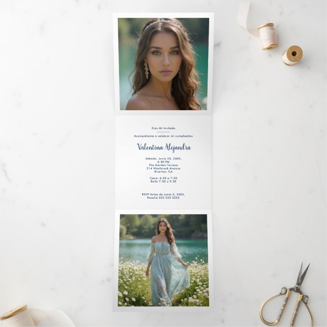 Faire-part Trois Volets Stylish Quinceañera Tiara Pastel Tones & Glitter (Intérieur)