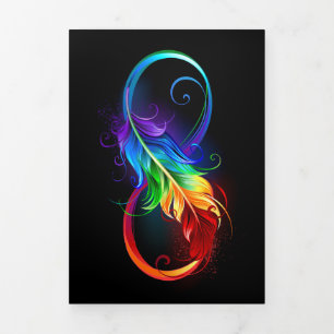 Faire-part Trois Volets Symbole d'infini avec plume arc-en-ciel