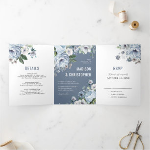 Faire-part Trois Volets Teintes de gris poussiéreux bleu hiver rustique ma