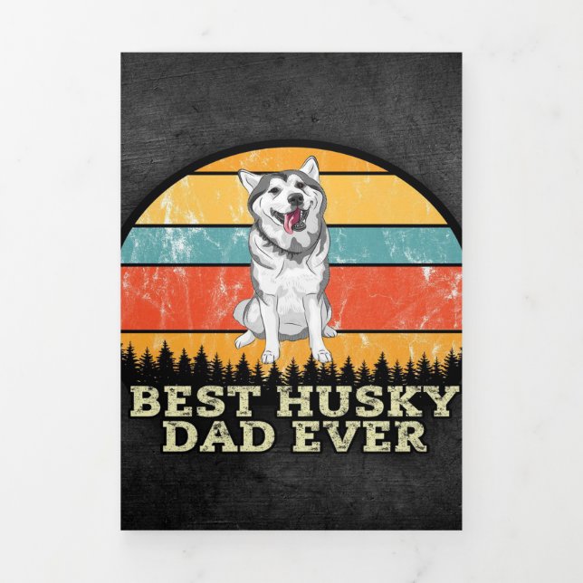 Faire-part Trois Volets Toile de Fête des pères Husky Dad (Page de couverture)