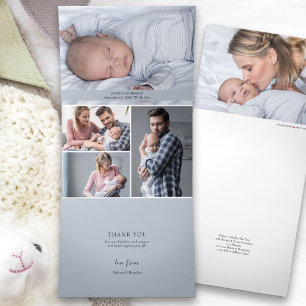 Faire-part Trois Volets Tout en Un Merci et Naissance 5 Garçon Photo Bébé