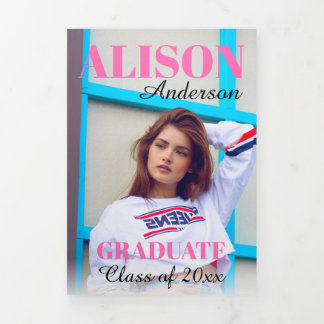Faire-part Trois Volets Typographie rose chaud Classe de 2025 graduation p