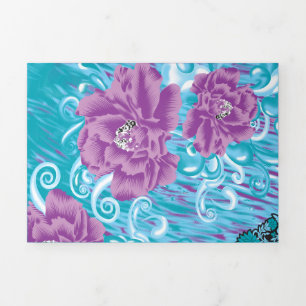 Faire-part Trois Volets Un design textile dynamique avec violet et turq