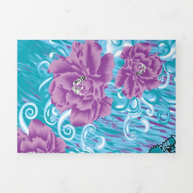 Faire-part Trois Volets Un design textile dynamique avec violet et turq (Page de couverture)
