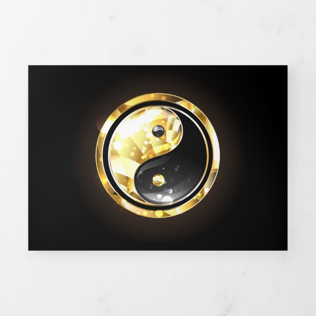 Faire-part Trois Volets Yin Yang or sur noir (Page de couverture)