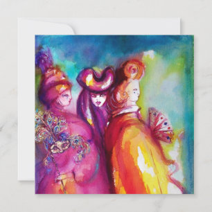 Faire-part Troisième masque bal masqué ,or rouge jaune bleu