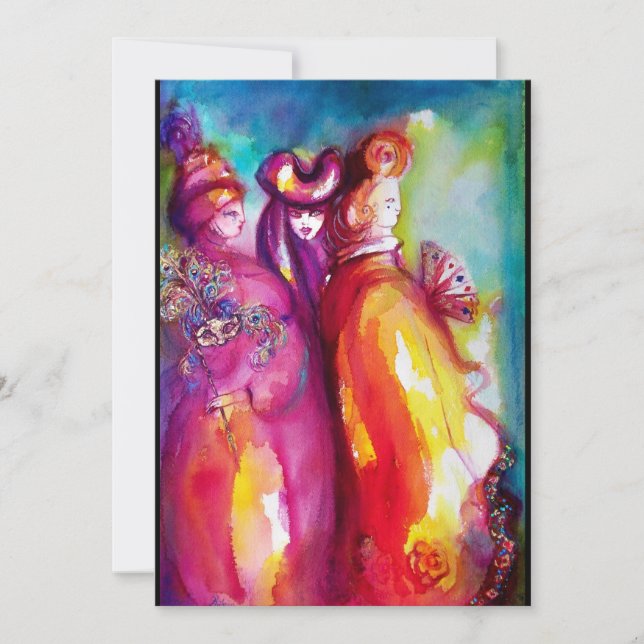 Faire-part TROISIÈME MASQUE, fête mascarade, or rouge bleu ja (Devant)