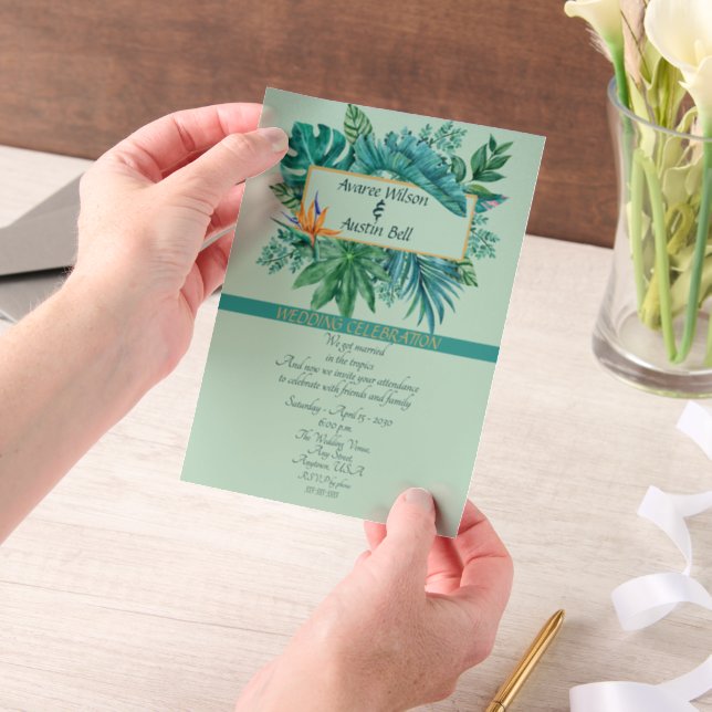 Faire-part tropical de feuille verte après le mari (Ordinateur de poche)