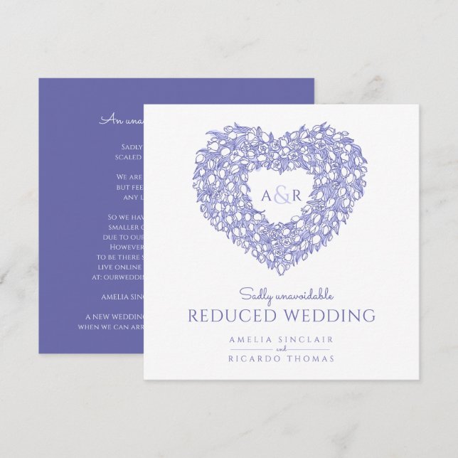 Faire-part tulipes à monogramme cœur réduit mariage (Devant / Derrière)