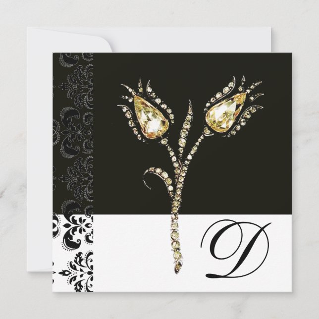 Faire-part TULIPS DE DIAMANT, Monogramme de Damas noir et bla (Devant)