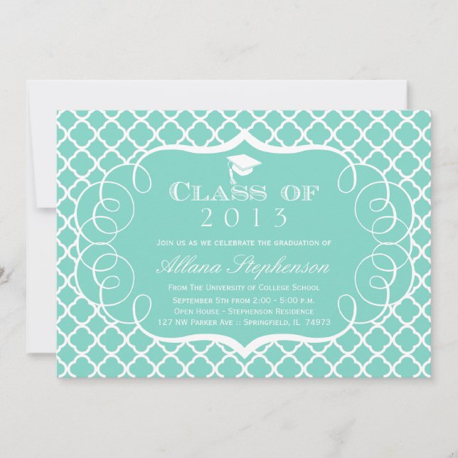 faire-part turquoise + blanc de graduation en quat (Devant)