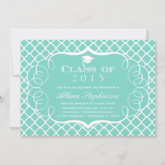 faire-part turquoise + blanc de graduation en quat