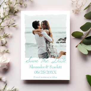 Faire-part Turquoise Jagged Frame Photo Enregistrer La Date A