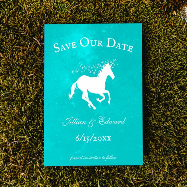 Faire-part Turquoise Unicorn Enregistrer La Date Annonce (Turquoise Unicorn Save the Date Wedding Announcement)