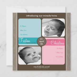 Faire-part TWINS BABY MERCI :: chéri 1SQ