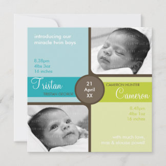 Faire-part TWINS BABY MERCI :: chéri 2SQ
