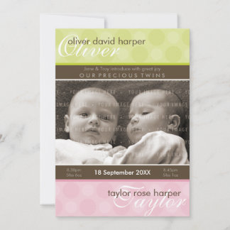 Faire-part TWINS BABY MERCI :: harmonie 2P