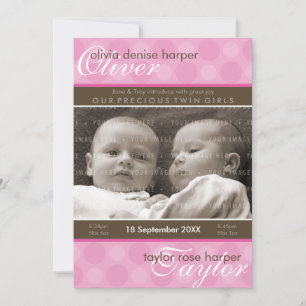 Faire-part TWINS BABY MERCI :: harmonie 6P