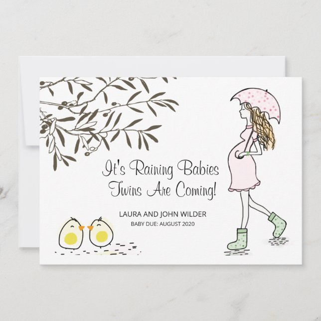 Faire-part Twins Grossesse maman enceinte avec parapluie (Devant)