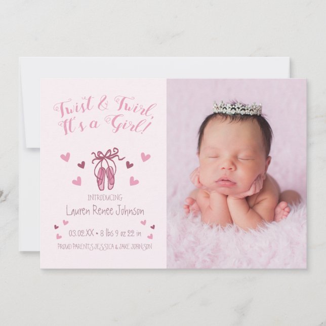 Faire-part Twist & Twirl, It's a Girl Birth Annonces (Devant)
