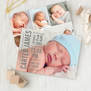 Faire-part Type moderne Baby Boy Photo Grey Texte Naissance