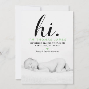Faire-part Typographe moderne "Salut". Photo Birth Announceme