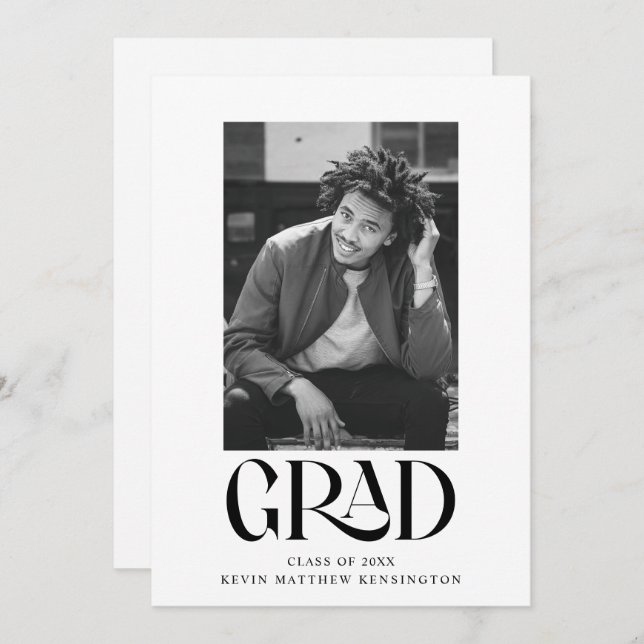 Faire-part Typographie classique moderne Diplôme photo (Devant / Derrière)