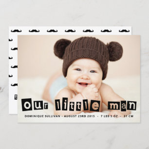 Faire-part Typographie découpée noire Bébé Garçon Photo Naiss