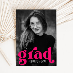 Faire-part Typographie en gras Diplôme photo rose chaud