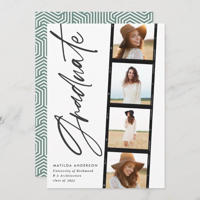 Faire-part Typographie géométrique sauge graduation verte (Devant / Derrière)