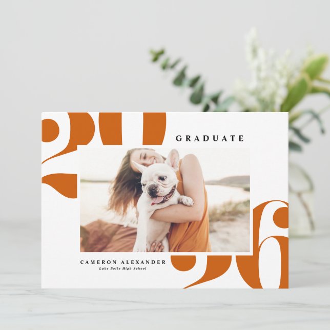 Faire-part Typographie gras Orange 2025 Photo Remise des dipl (Debout devant)