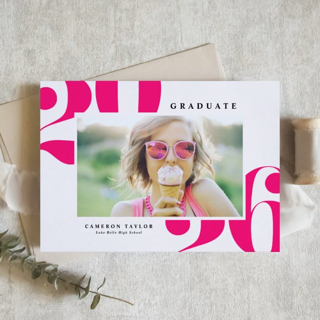Faire-part Typographie Gras Photo de Remise de Diplômes Rose  (Customizable burnt orange photo graduation announcement featuring retro bold typography. )