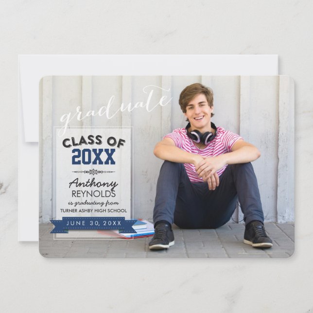 Faire-part Typographie Horizontale | Annonce de Diplôme (Devant)