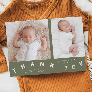 Faire-part Typographie Merci Sage Green Photo de naissance