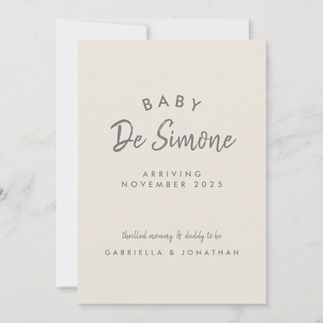 Faire-part Typographie Moderne Annonce de Grossesse Beige (Devant)