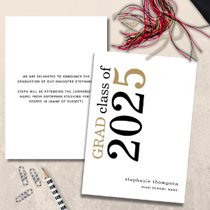 Faire-part Typographie moderne Black Gold 2025 Graduation