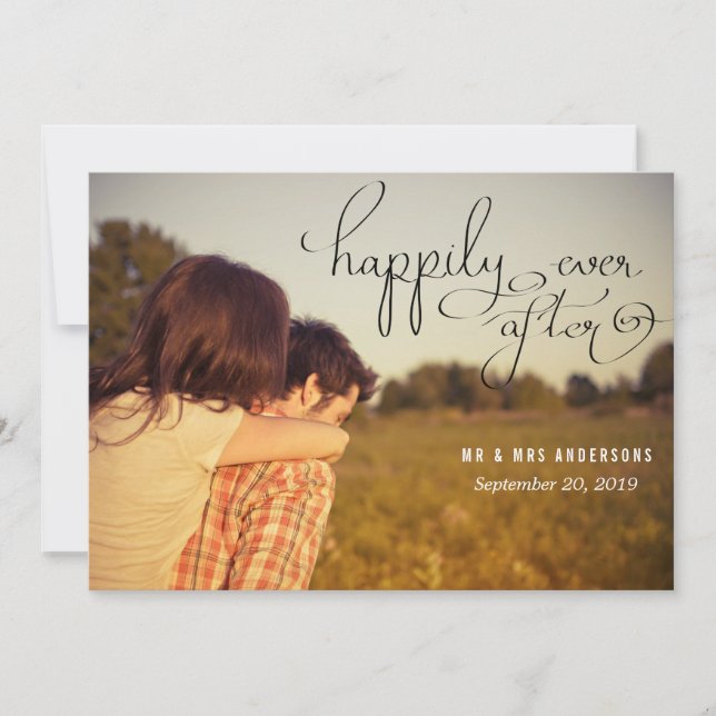 Faire-part Typographie moderne de mariage heureux pour toujou (Devant)