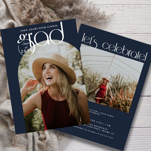 Faire-part Typographie moderne Dusty Marine 2 Diplôme photo (Créateur téléchargé)